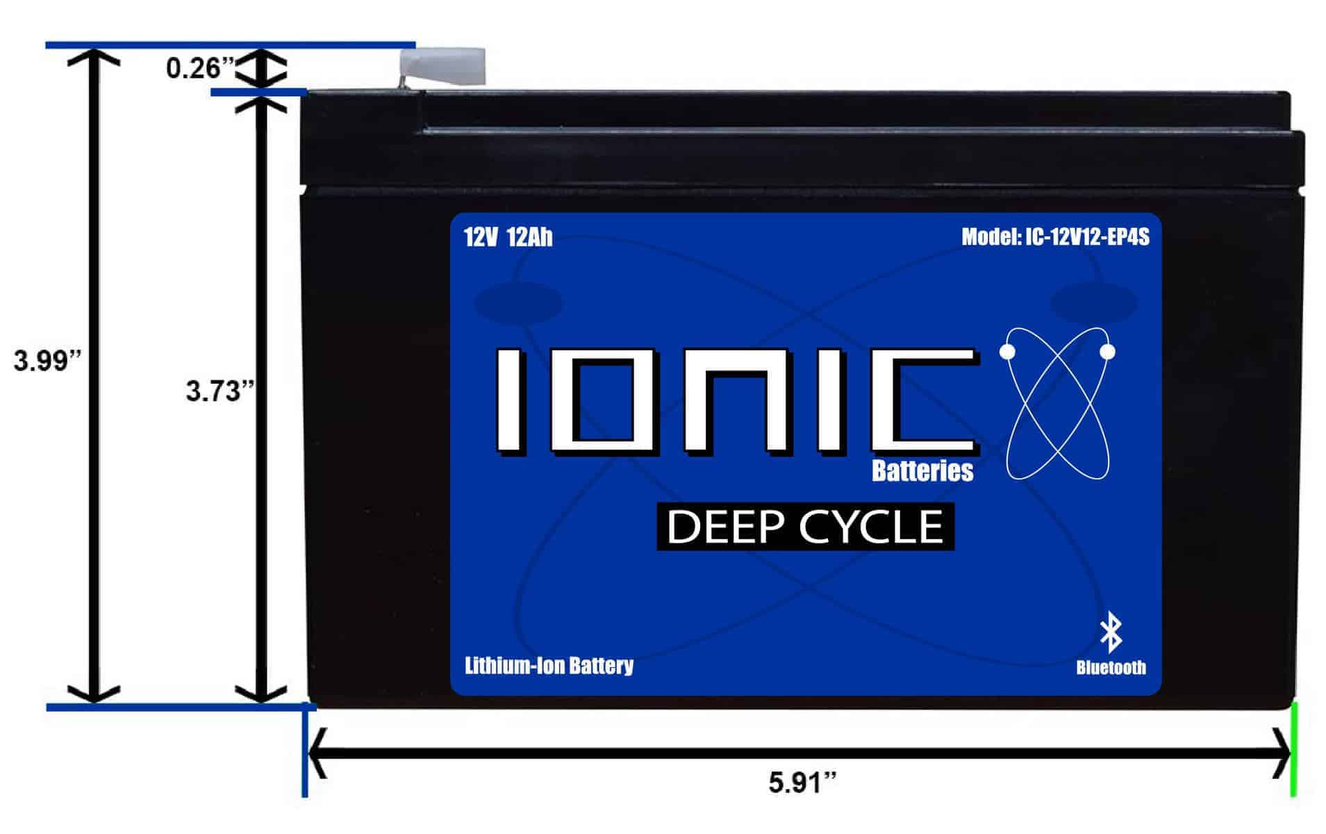 Built in Bluetooth Monitoring 5 Year Warranty Ionic 12V12-EP Lithium Ion Deep Cycle Battery 12V 12Ah 