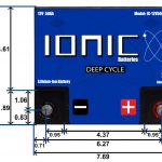 Image of Ionic Lithium 12V 50Ah LiFePO4 Deep Cycle Battery showing the dimensions of the battery (from the top).