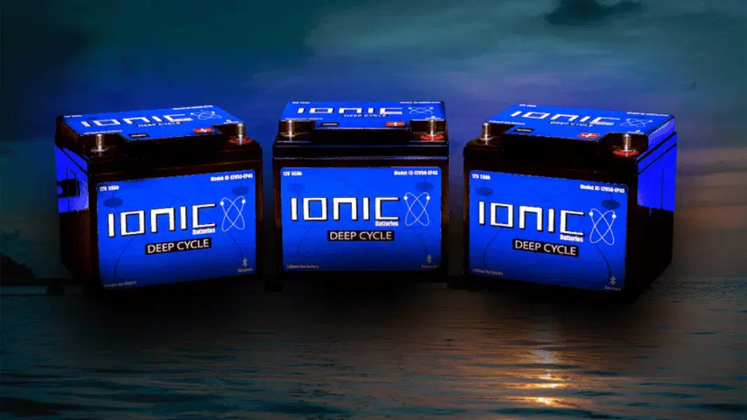 Three blue and black Ionic Lifepo4 batteries
