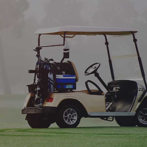Golf cart on a golf course.