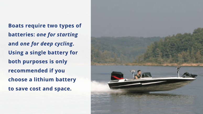 Bass boat on a lake, and quote from the post next to it.