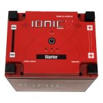 Top side of the Ionic Lithium 12v S4 | 300 CCA | Lifepo4 starter battery + Bluetooth.