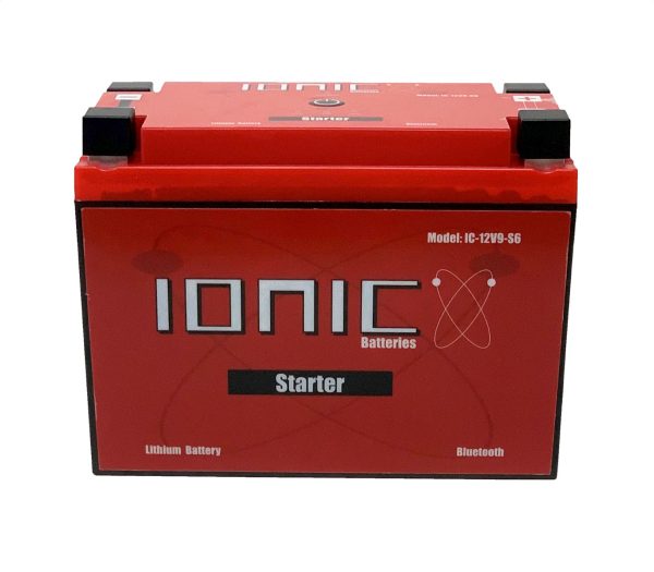Front side of the Ionic Lithium 12v S4 | 300 CCA | Lifepo4 starter battery + Bluetooth.