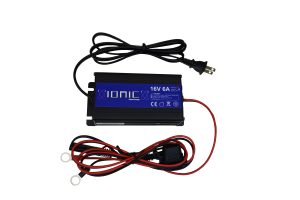 The Ionic 16v Lithium Charger - 16V 6A, front side.