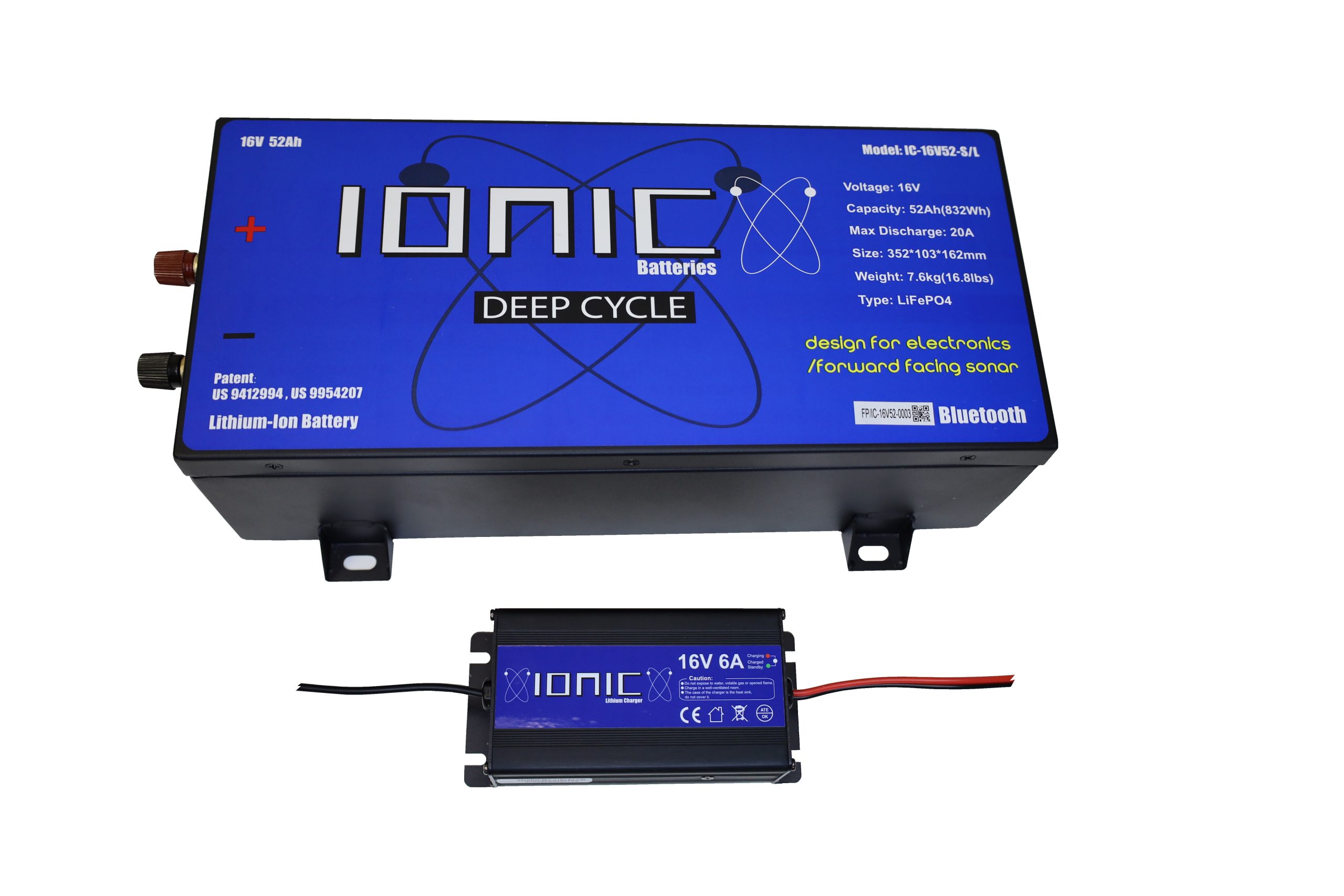 Ionic Lithium 16V 52Ah Battery Sonar Fish Finder Battery Charger