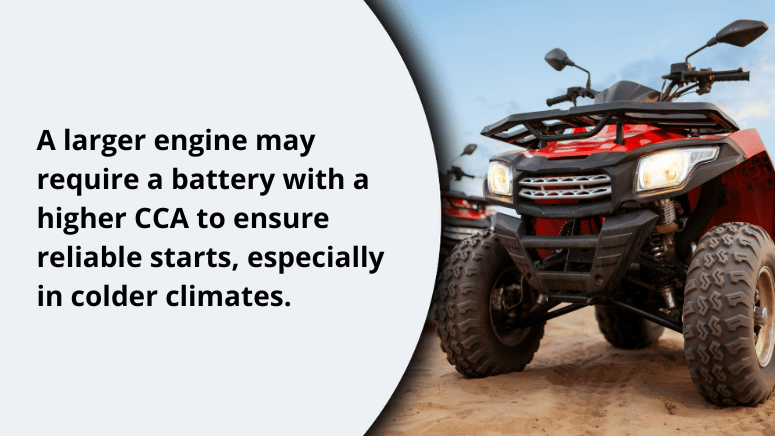 A red ATV parked in the dirt, and a quote from the article next to it.