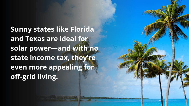 Image of sunny Florida and Texas, showcasing their ideal conditions for solar power and advantages for off-grid lifestyles.