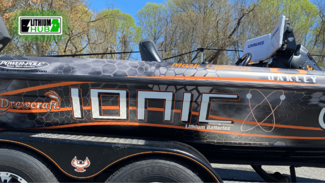A close-up of a boat displaying the name "Ionic" painted on its body.