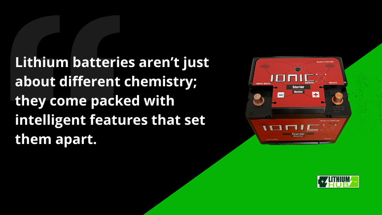Image of cars with text highlighting that lithium batteries feature intelligent packing and unique chemistry.