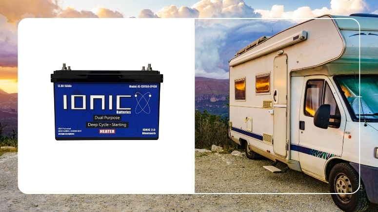 lifepo4 lithium battery installed in rv compartment with bluetooth monitoring on smartphone