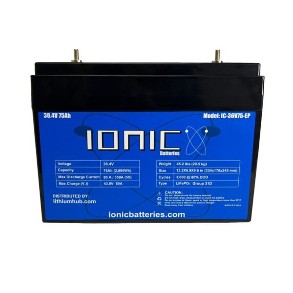 ionic lithium 36v 75ah | lifepo4 deep cycle battery + bluetooth